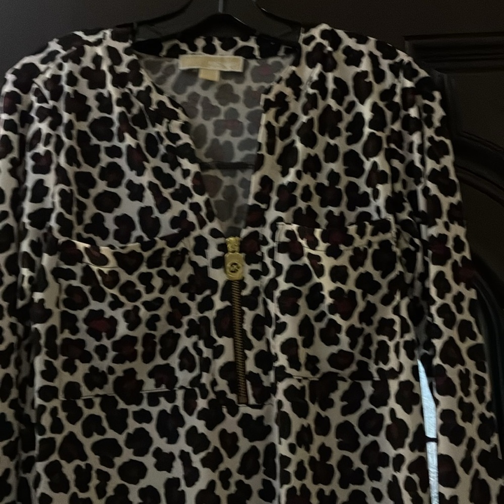 Michael Kors Leopard Print Zip-Up Blouse